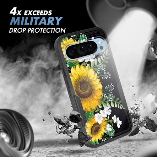 Vobber for Pixel 9/Pixel 9 Pro Case,Heavy Duty Dual Layer Hybrid Hard PC Soft Rubber Shockproof Protective Rugged Bumper Case for Google Pixel 9/Pixel 9 Pro 2024,Sunflowers Floral Patterns - image 6