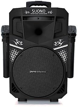 Wireless Portable Bluetooth PA System, 8" Audio Speaker and Two Free Microphones Black