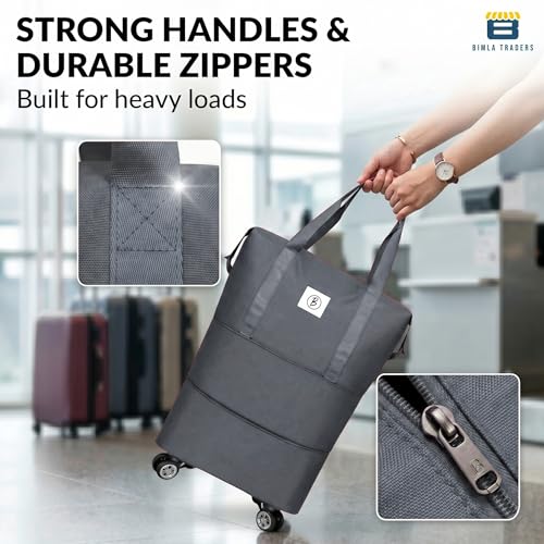 Image of Btag Travel Duffle Bag with Wheels | Convertible Handbag, Trolley & Shoulder Luggage for Clothes | Space-Saving Foldable Travel Companion | Expandable & Waterproof Traveling Bag for Unisex (Grey)