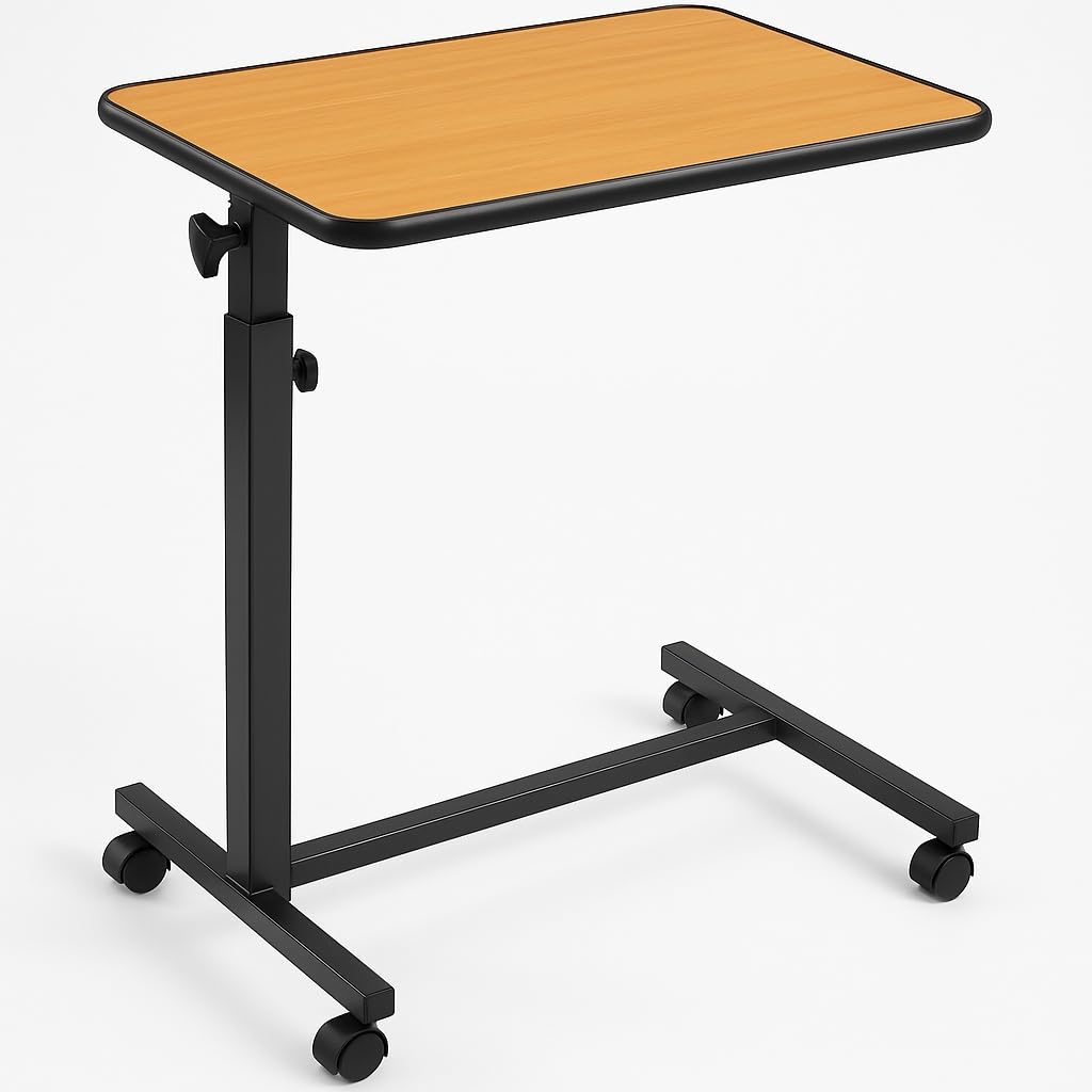 Tavolino Servitore Letto Regolabile Pieghievole Con Ruote Dispositivo Medico Pazienti Allettati Identificativo di registrazione BD/RDO: 2080272/R, Marrone E Silver, 71-110cm