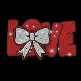PLIGREAT Glitter Rhinestone Iron on Patches, Red Bow Rhinestone Iron on Hotfix Heat Transfers Decal Love Clothing Repair Appliques for DIY Jacket T-Shirts Pants Bag Tailors Shop Supplies