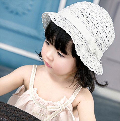 Jerague Kids Toddler Baby Straw Sun Hat With Bowknot White Floppy Summer Beach Protection Hats For Boy Girl (White/Lace, 3-5Years) #TOP4