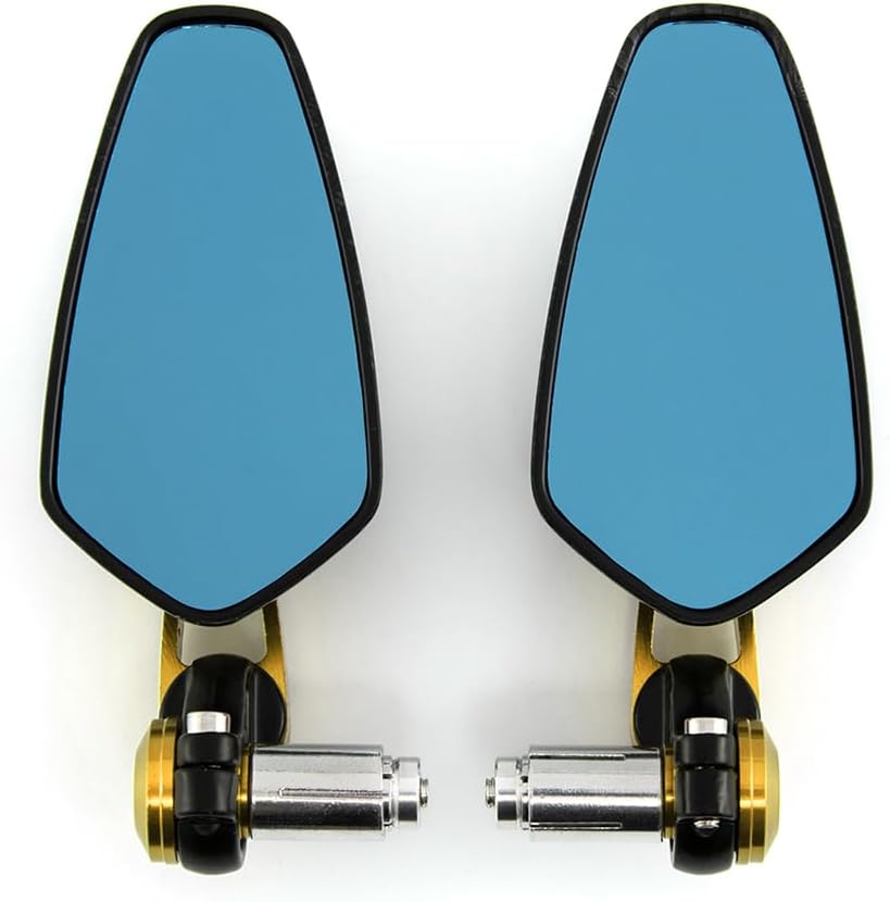 7/8'' Motorcycle End Bar Mirror 22mm Rearview Mirror Universal Motorbike Side Mirror (Carbon Yellow mirror -Blue Lens)