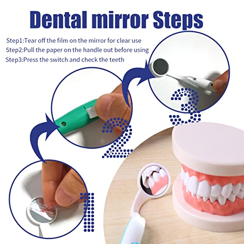 Ceonam 2 Pcs Dental Mirror with Light Tool LED Lighted Teeth Inspection Mirror Anti Fog Curve Angle Dentist Oral Care Tool (Dark Blue) - Thumbnail 4