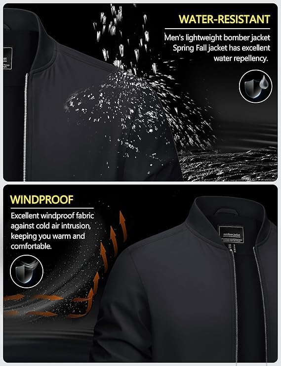 CRYSULLY Mens Lightweight Bomber Jackets Full Zip Up Casual Golf Windbreaker Fashion Stylish Coat with Pocket - Image 4