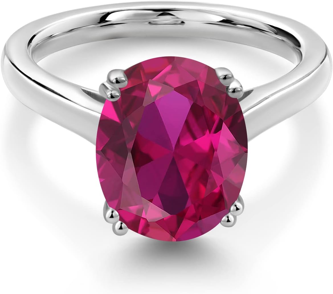 925 Sterling Silver Gemstone Birthstone and White Diamond Solitaire Ring for Women | Oval 11X9MM with 1.5MM Accent Stone | Fine Jewelry for Engagement Wedding Anniversary Promise | Sizes 5-9