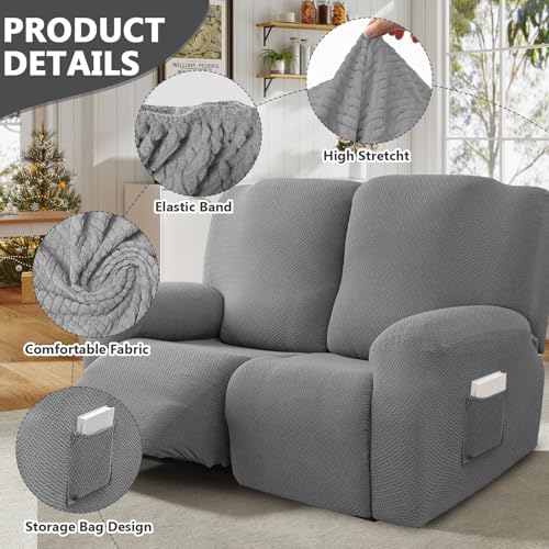 Funda de sillón relax de 6 piezas de terciopelo elástico gris para sofá de televisión 4