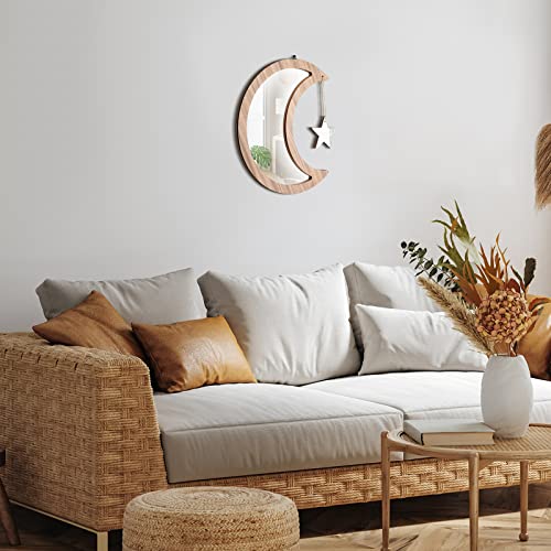 Wood Moon Mirror With Acrylic Boho Mirrors For Wall Decor Wall Hanging Moon Mirror Farmhouse Wall Decor For Living Room (Star) #TOP3