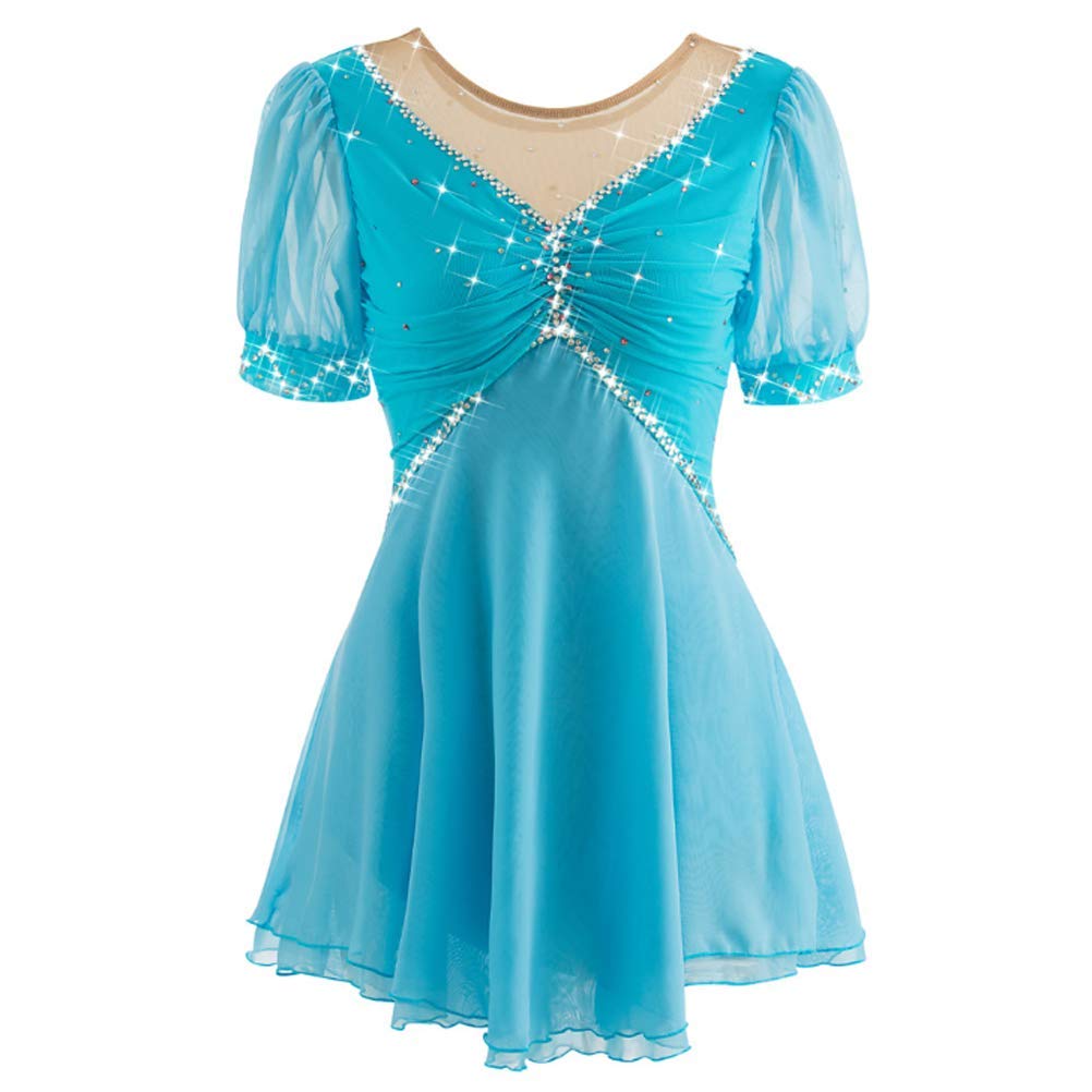 JRUIA Vestito da Pattinaggio Artistico Fatto A Mano da Bambina Bambini Abbigliamento da Pattinaggio da Competizione Body da Ginnastica Danza Classica A Maniche ​Corte