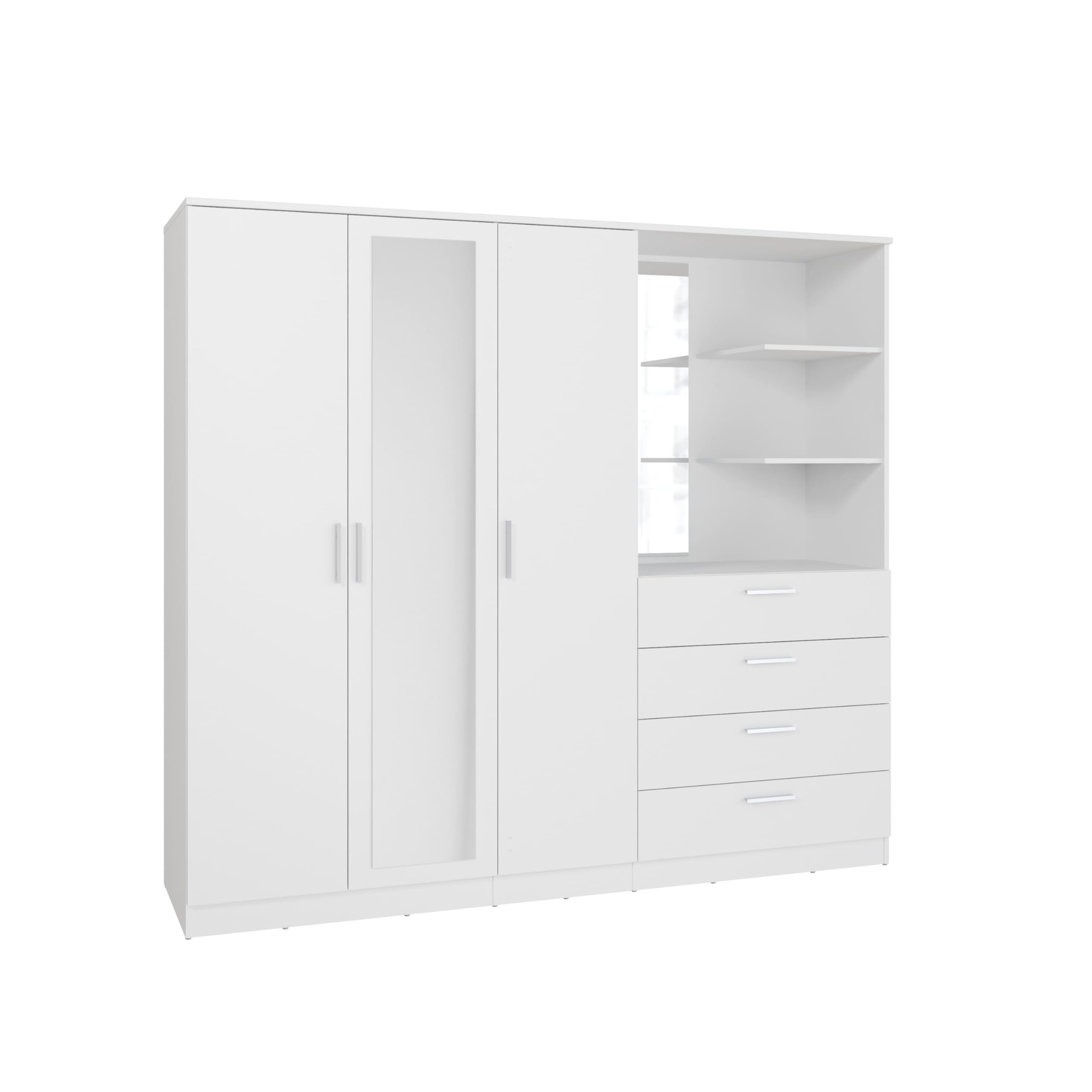 AVANTI TRENDSTORE - Osasco - Armadio nel colore bianco a 3 ante di qui una a specchio e 4 cassetti, sopra i cassetti comodi ripiani. Misure ca LAP 199x181x52,7 cm