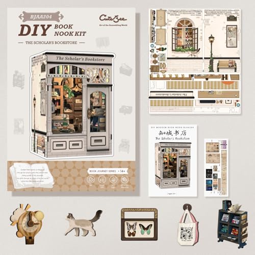 Kit de rincón de libros CUTEBEE librería en miniatura de madera para montar 7