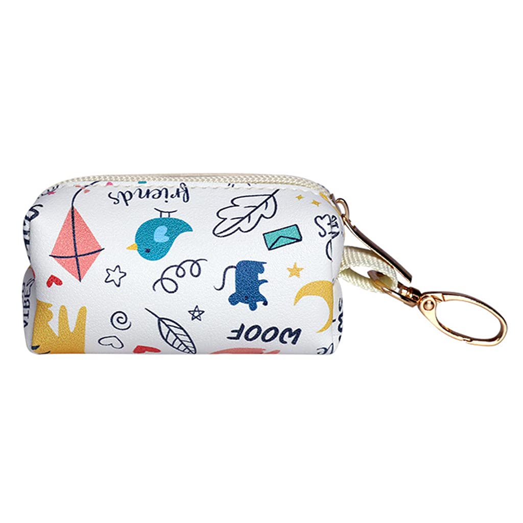 Kcjhagbd Poop Bags Dispenser Bag Leash Attached Organizer For Dogs Cute Print Dog Waste Bags Holder Easy To Use Pink/White Dog Poop Bag Holder Leash Attachment Cute Fabric