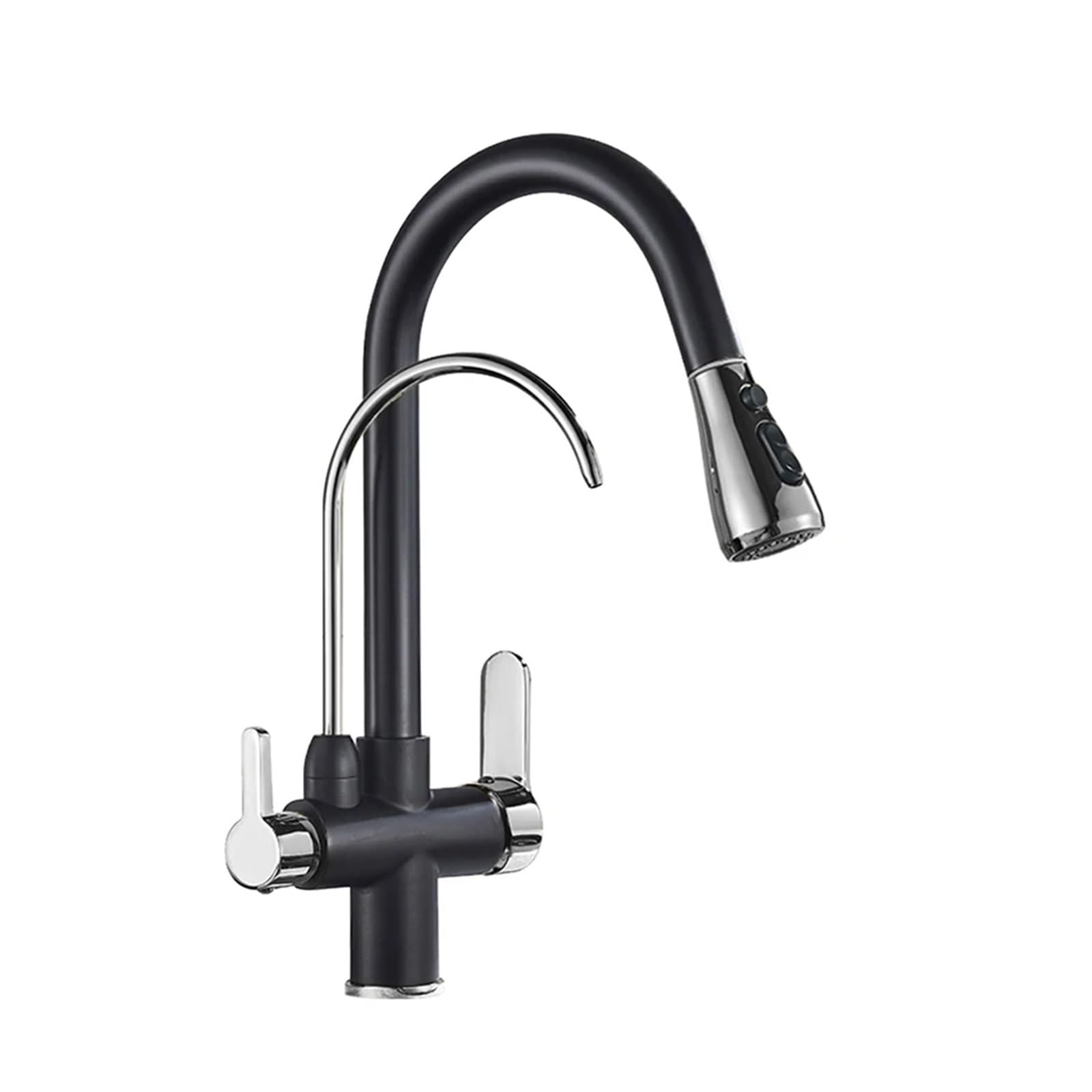 ZQFHSX Brushed Nickel Kitchen Faucet with Purified Water Filter Swivel Pull Out Hot and Cold Crane Black Chrome Finish