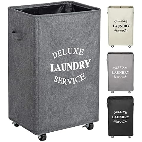WOWLIVE 90 L Large Rolling Laundry Hamper with Wheels Collapsible Laundry Basket on Wheels Durable Laundry Bag on Wheels Foldable Rectangular Hampers for Laundry (Grey2) Cover