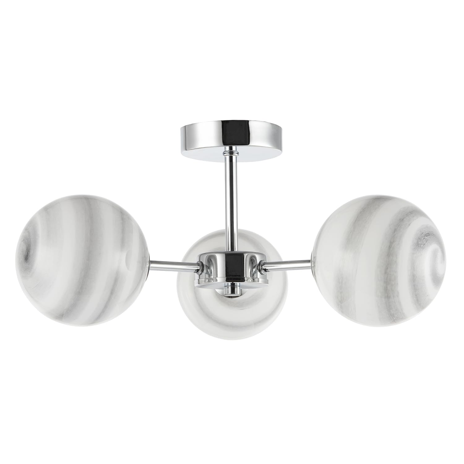 Happy Homewares Modern Designer Polished Chrome Ceiling Light Fitting with Grey Two Tone Stripe Marble Glass Shades | 20cm x 44cm | 3 x 5w G9 | Ideal for Low Ceilings