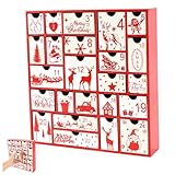 Adventskalender aus Holz, leere Adventskalender zum Befüllen, weihnachtlicher Holzkalender mit 24 Schubladen, befüllbare Weihnachts-Countdown-Box für Kinder, Familie, Weihnachtsdekoration