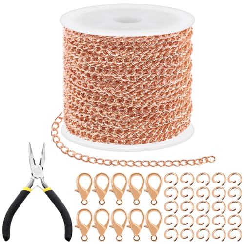 Tanstic 102Pcs 30 Feet Jewelry Making Chains Necklace Chains Bulk Cable Link Chain with 50Pcs Jump Rings