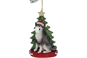 Siberian Husky Dog Wearing Santa Hat with Christmas Tree Ornament E0369HU New