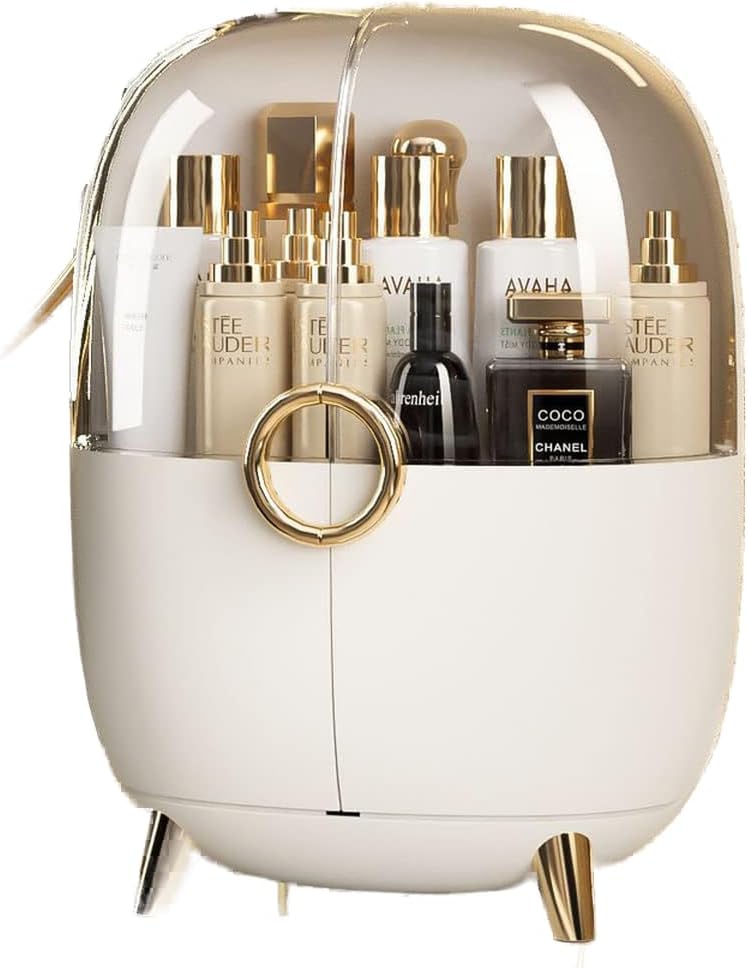 MUMOO BEAR Large Makeup Organizer Cosmetics Storage Box Skincare Display Case with Drawer and Lid Waterproof and Dustproof Suitable for Bathroom Vanity Bedroom Dresser Countertop (White)