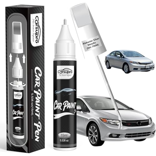 Alabaster Silver Metallic(NH-700M) for Honda Touch Up Paint Pen, 2 in 1 Car Scratch Remover with Pen Tip and Brush, Precise Color Match for Car Paint Scratch Repair, Quickly and Easily Fix Chips and Nicks