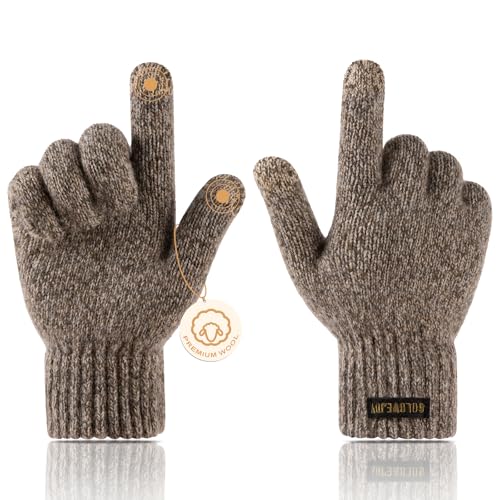 Bodvera Winter Wool Gloves for Men Warm Knitted Touchscreen Cold Weather Gloves for Running Driving