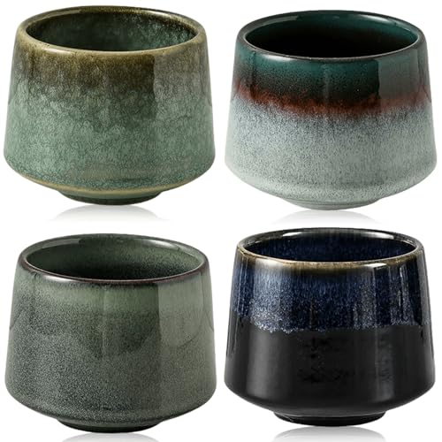 GOMETY Lot de 4 Tasses à Expresso, 220 ml Tasses à Cappuccino Expresso, Petites Tasse a Cafe Expresso, Tasse à thé Japonaise, Ensemble de Tasses à thé en céramique pour Femme Homme Meilleure Amie