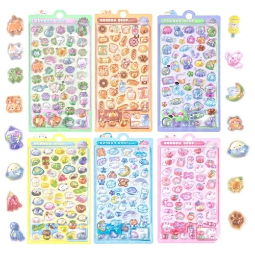 300 Pcs 3D Floating Stickers Set Kids Cartoon World Adventure Theme with Mini Penguin Whale Rabbit Elephant and Fruit Designs DIY Stickers for Creative Fun Ideal for Childrens Craft Projects