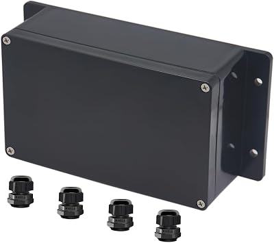 Project Box ABS Black Electrical Boxes IP65 Outdoor Waterproof Box Electronic Junction Box Fixed Ear Power Enclosure with Cable Glands for DIY Project 7.87 x 4.72 x 2.95 inch 200x120x75mm