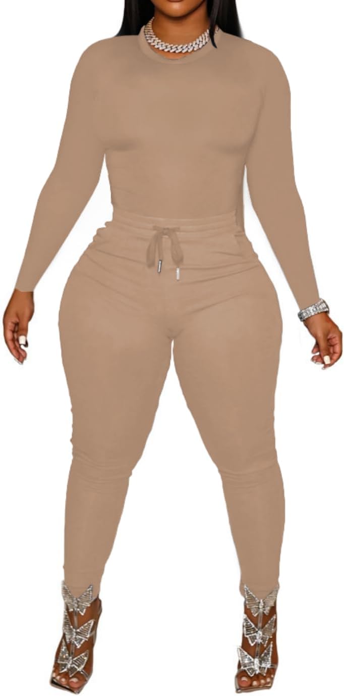 HBQ Womens 2 Piece Outfits Tracksuits Long Sleeve Tunic Tops Bodycon High Waist Leggings Pants