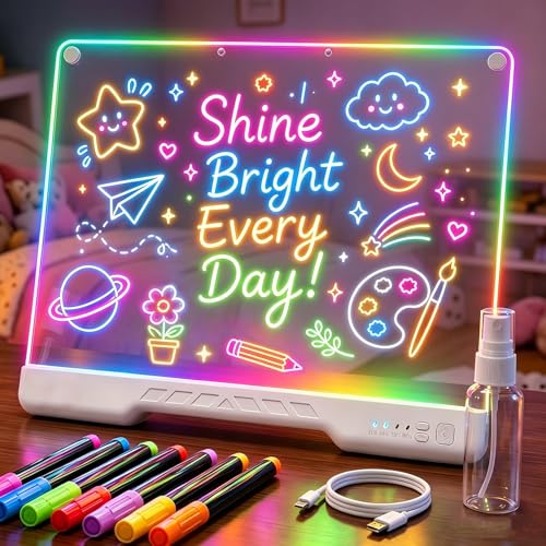 HASSKY LED Drawing Board for Kids with Stand, 16 Inch Rechargeable Glow Doodle Pad, 6-8H Battery Life,7 Colors 4 Light Modes, Dry Erase Light Up Note Board for Girls/Boys/Teens