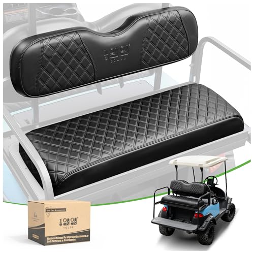 10L0L Golf Cart Universal Rear Seat Covers for Yamaha Club Car,EZGO,Diamond Pattern,Vinyl Leather with Adjustable Straps and Retractable Buckle, No Stapler Needed Black