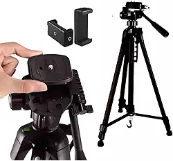 Tripé Profissional Câmera e Celular em Alumínio, 1,90m de Altura Máxima, com Suporte e Travas, Pés Antiderrapantes