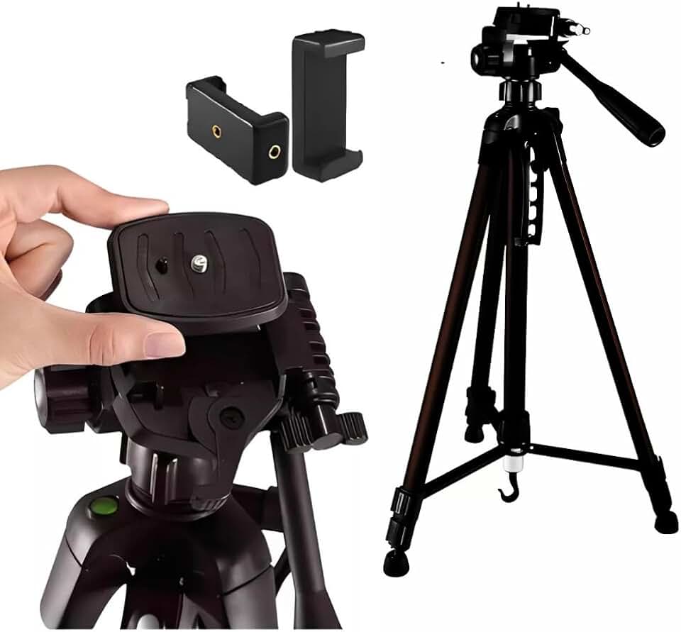 Tripé Profissional Câmera e Celular em Alumínio, 1,90m de Altura Máxima, com Suporte e Travas, Pés Antiderrapantes