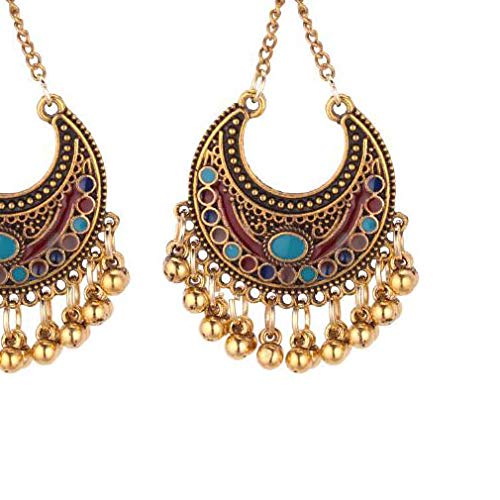 Vintage Crescent Moon Clip On Earrings Long Bells Tassel Dangle Gold Plated Jewelry For Women Non-Pierced #TOP1