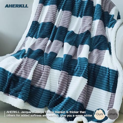 AHERKLL Sherpa Fleece Throw Blanket, 3D Ribbed Jacquard Soft Warm Thick Winter Sherpa Fleece Blankets - Image 2