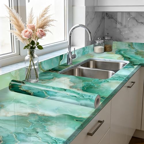 Image of Nuxovilar Green Marble Vein Wallpaper Peel Stick Vinyl 15.75x39.37