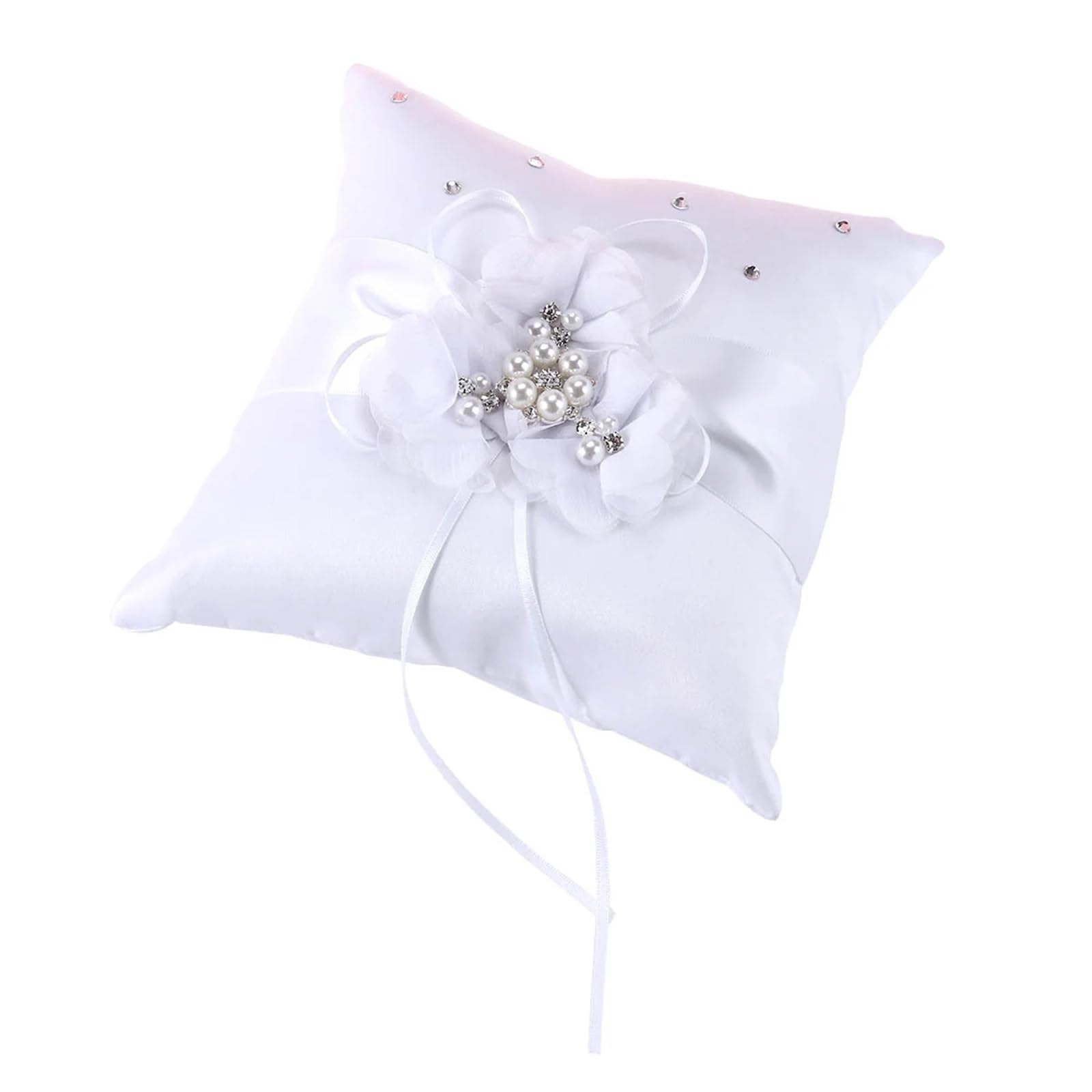 CGRSDSD Ring Bearer Pillow 20 * 20cm Flowers Garland For Decoration Ring Pillow Bearer Wedding Bride(White)