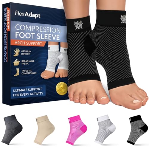 Compression Socks for Plantar Fasciitis & Achilles Tendonitis Relief – Pair of Ankle Compression Sleeves for Foot Swelling, Heel Spurs, Pain & Fatigue – Comfortable Arch Support Brace for Daily Use (Black, Medium)