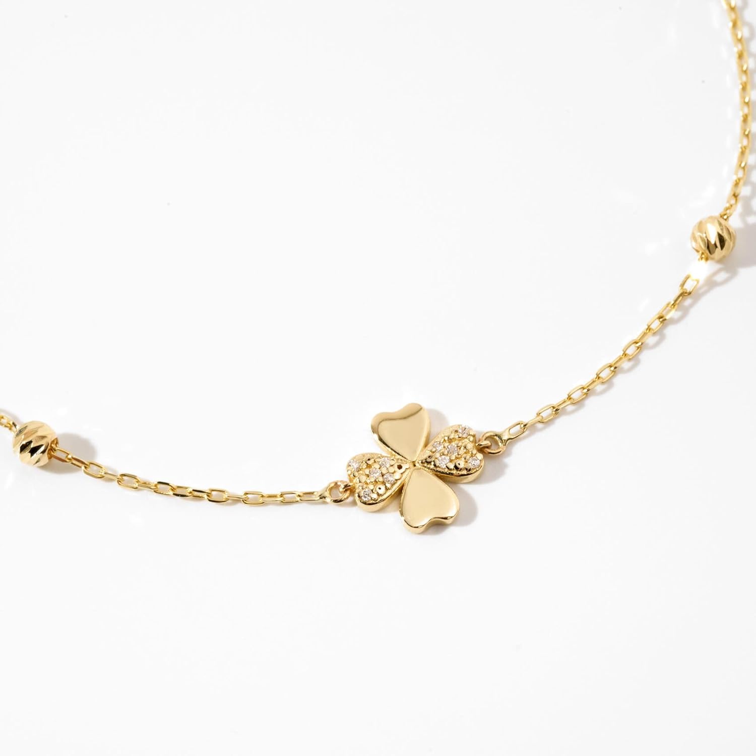 GELIN Real Diamond 4-Leaf Clover Bracelet in 10k Solid Gold, 6+1 inch - Image 3