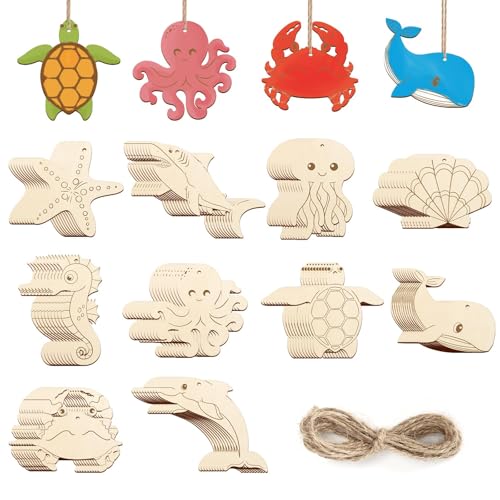 Yuexnko Discos De Madera De Animales Marinos, Juego De 21 Pcs, Decoración De Animales De Madera, Para Manualidades Con Cuerda De Cáñamo, Shaped Wood Adornos Colgantes Océano