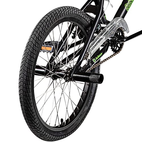 Foto von Bullseye Project 301 BMX für Mädchen Jungen 145 cm mit 4 Pegs und 360° Rotor, Einsteiger Fahrrad 20 Zoll Kinder Jugendliche Unisex mit Bremsen und Kettenschutz (23 cm, schwarz/grün)