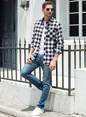 Little Boys Cotton Long Sleeves Gingham Plaid Flannel Shirt Tops, White Black, Age 7T-8T (7-8 Years) = Tag 140 #TOP5