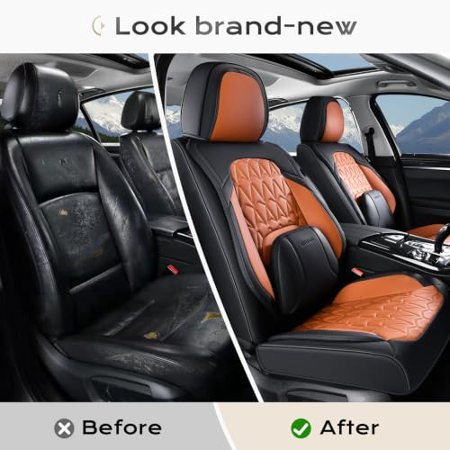 Image of Coverado Seat Covers, Car Front Seat Covers with Backrest, Nappa Leather Car Seat Protectors,Waterproof &Breathable,Anti-Slip Automotive Seat Cushion, Universal Fit for Most Vehicles