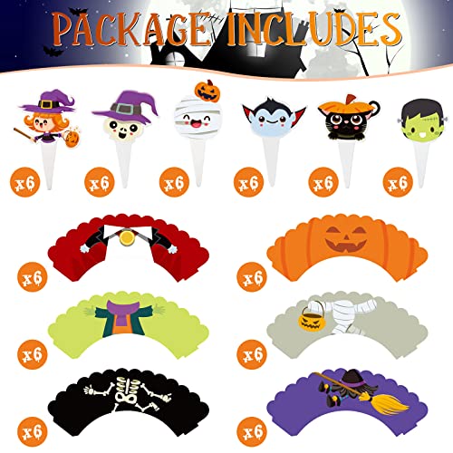 Fumete QA-FUMETE-817 72 Pcs Halloween Cupcake Toppers Party Cake Toppers Wrappers Pumpkin Vampire Witch Cupcake Toppers Halloween Cupcake Liners thumb #3