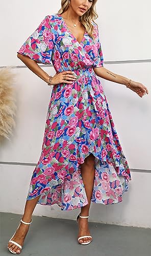Image of Kormei Womens Short Sleeve Floral Maxi Dress High Low V-Neck Flowy Party Long Dresses