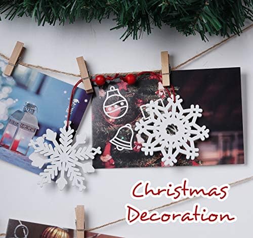 Anstore 30 Pieces Wooden Snowflake Embellishments Christmas Snowflake Ornaments Christmas Tree Hanging Ornaments Wood Snowflake for Crafting Christmas Party and Home Decor