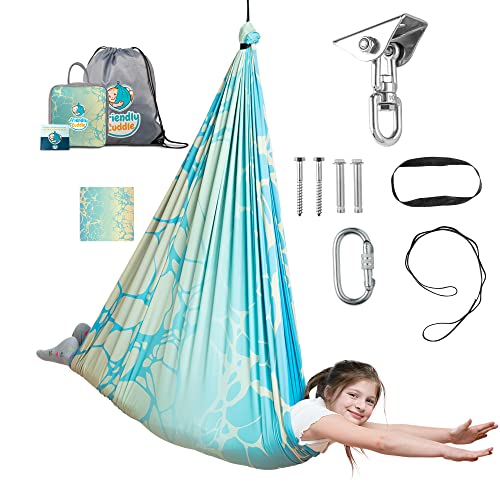Image of Indoor Sensory Swing for Kids or Outdoor - Holds 300lbs, Double-Layer, & 360 Swivel, Calming Compression Therapy Swing Hammock for Kids & Adults with All Hardware - Sensory-Motor Toys & Gifts