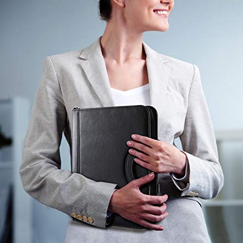 Oowolf Zippered Leather Padfolio Portfolio Folder, 13'' Interview Organizer Pad Padfolio With Phone Holder & Hidden Handle, Business Resume Portfolio Binder For Women Men Black #TOP6