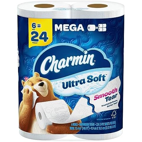 Charmin Ultra Soft Toilet Paper 6 Mega Rolls = 24 Regular Rolls Cover