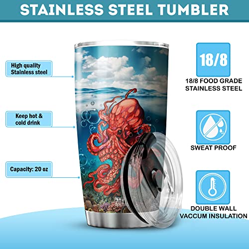 Zoxix Advice From Am Octopus Tumbler With Lid 20Oz Novelty Ocean Theme Coffee Cups For Animal Lovers Vacuum Stainless Steel Travel Mug Sea Life Gifts For Women Insulated Tumblers #TOP6